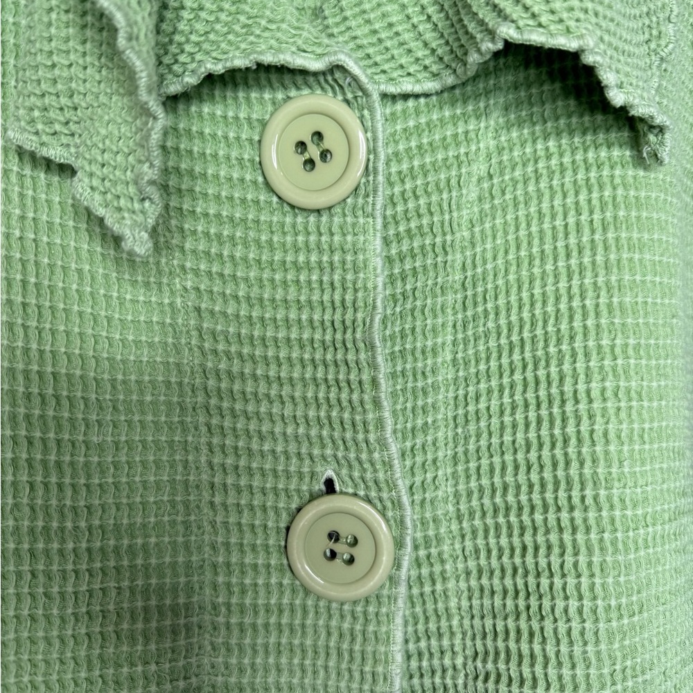 FOCUS Waffle Knit Button Jacket Pistachio Green Size L 100% Cotton Textured - Picture 5 of 11